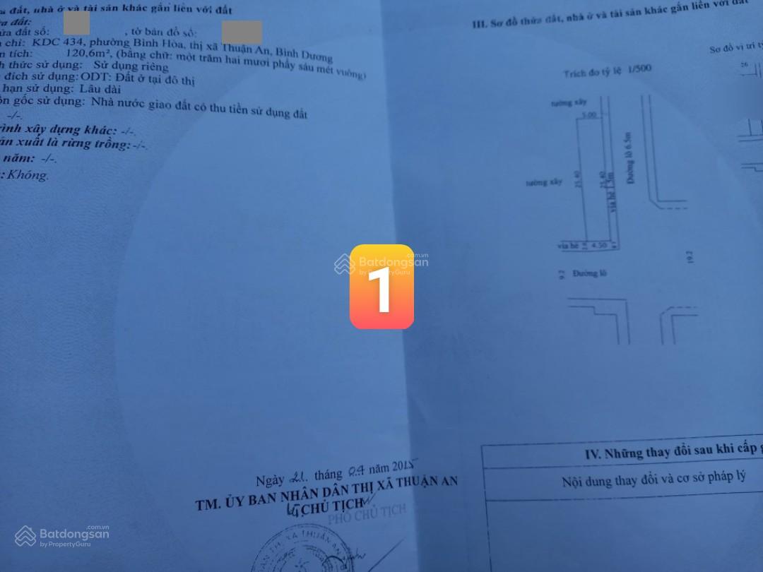 Bán căn góc 1T1L 14x27m, mặt tiền chợ 434 p.Bình Hòa, đang thuê 60tr/th