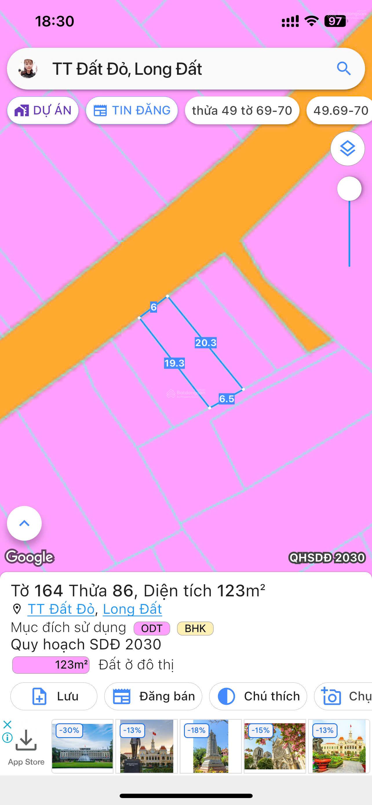 Bán đất thị trấn Đất Đỏ - đường Nguyễn Đình Chiểu 6 x 20