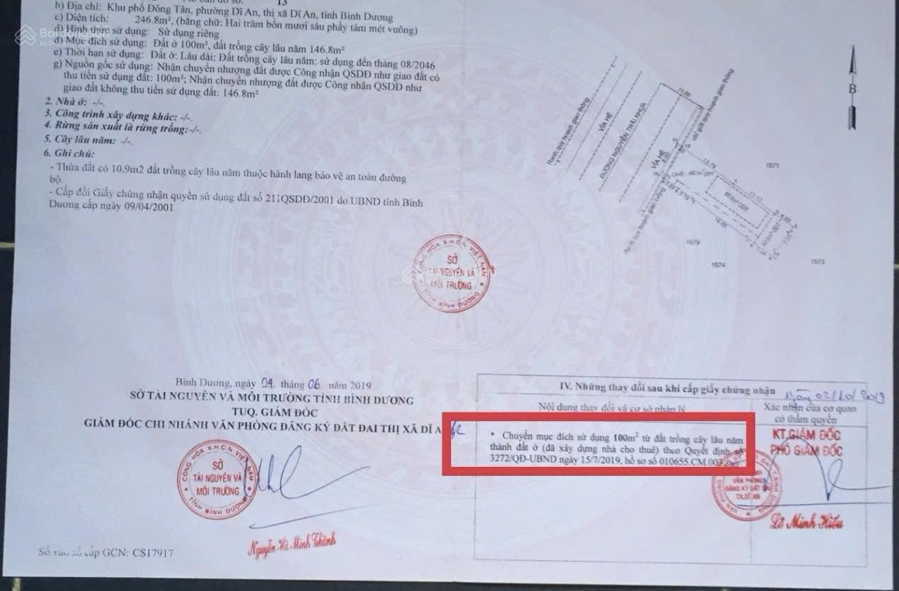 Bán mặt tiền Nguyễn trải Dĩ An 246m2 ngang 8 vuống vức thổ cư 200m