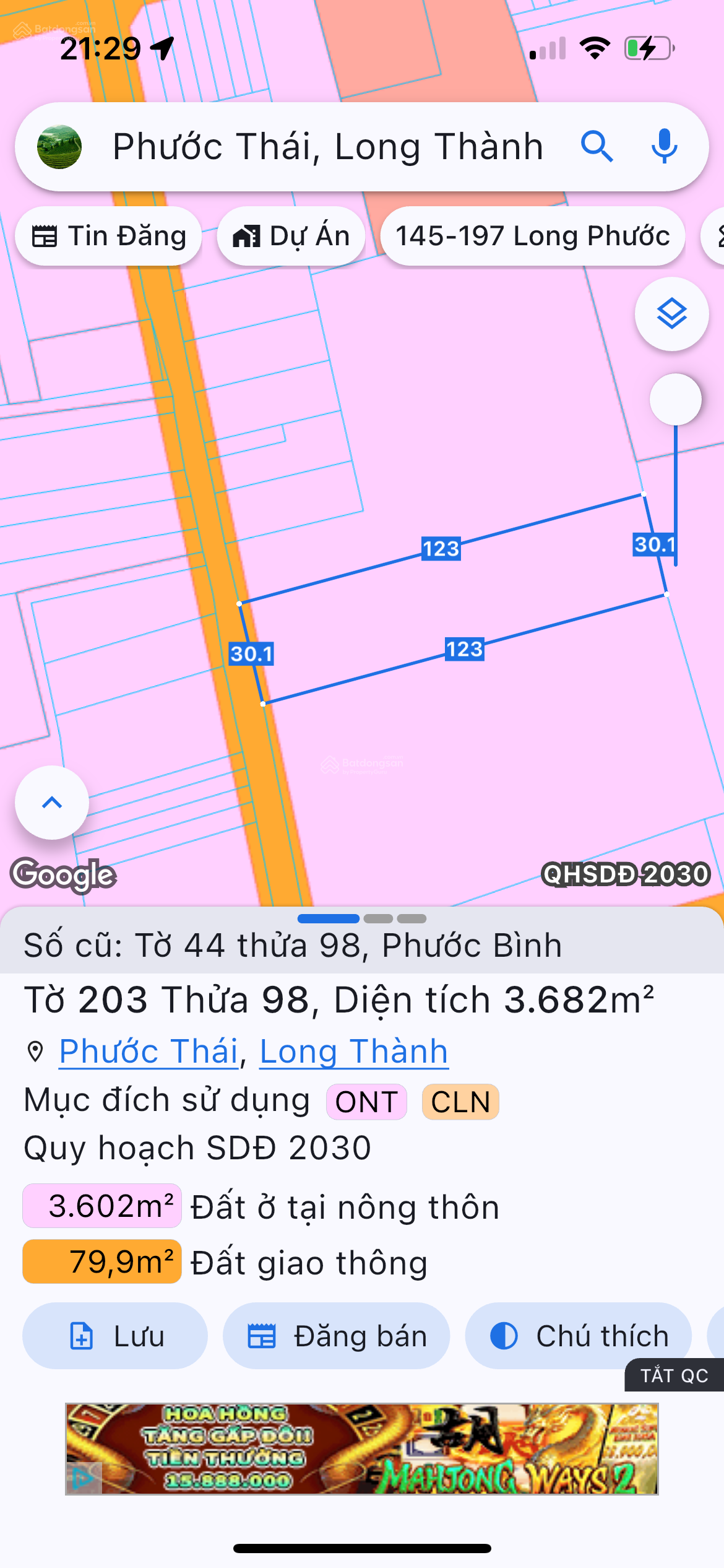 Đất Phước Bình, mặt tiền đường nhựa thông, điện 3 pha sẵn, SHR thổ cư sẵn