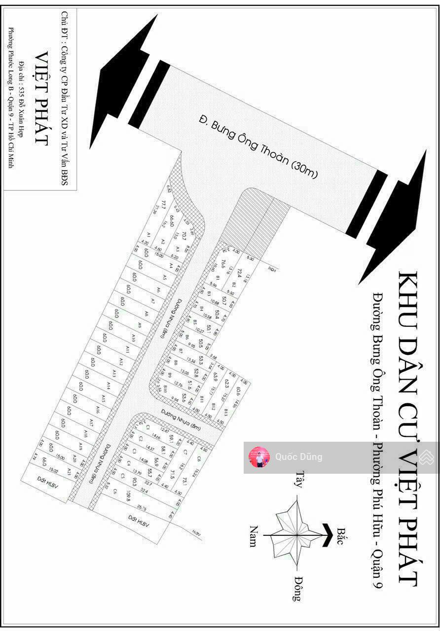 Bán đất hẻm 60 đường Bưng Ông Thoàn, P Phú Hữu- KDC Việt Phát- DT 4x15m(60m2) đường 10m, giá 5,1tỷ