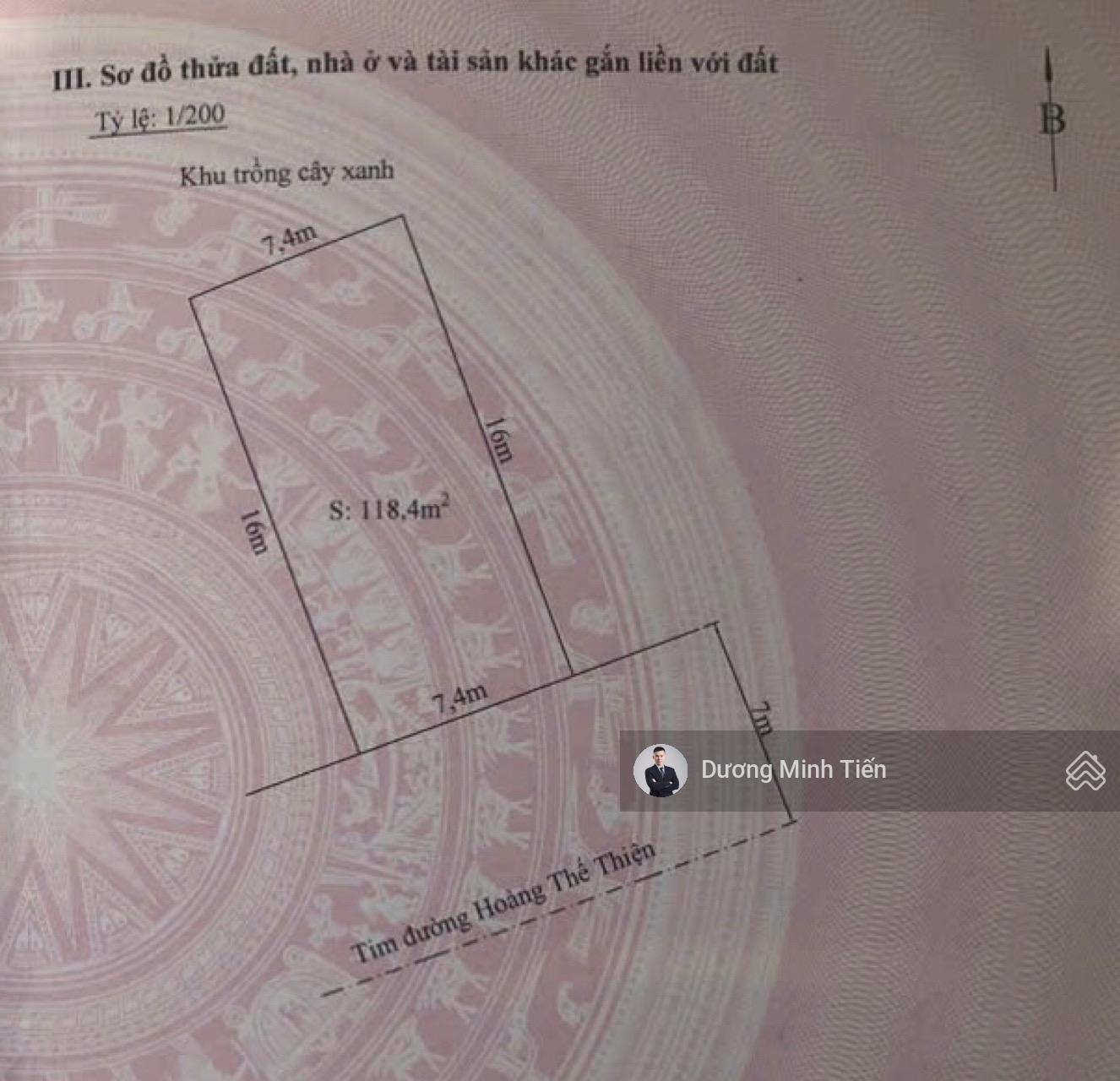 118.4m2 đất mặt đường Hoàng Thế Thiện - Ngang 7.4m - Đông Nam