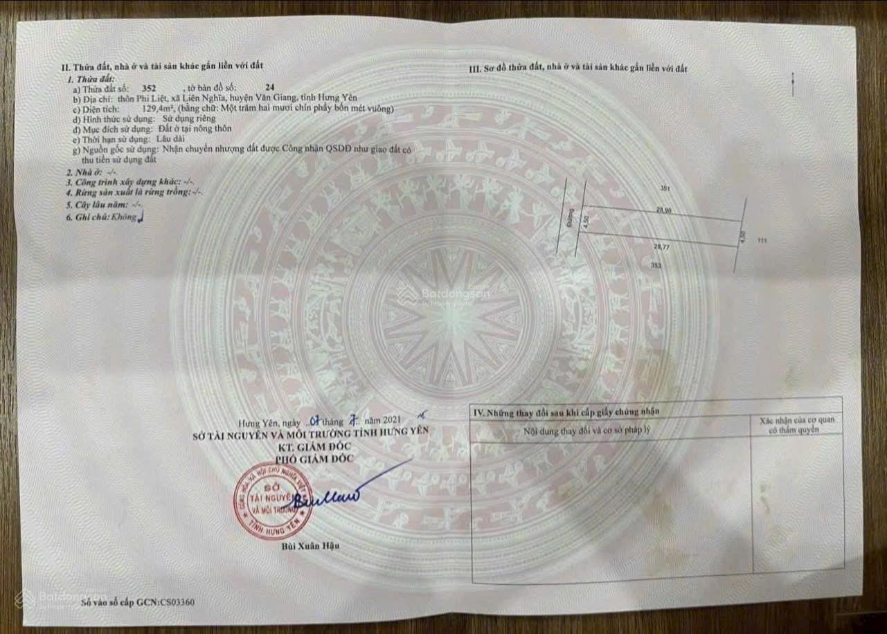 Chính chủ gửi bán 129,4m2 Phi Liệt, Văn Giang giá chỉ 30,5tr/m2 giáp dự án Alluvia Xuân Cầu 200m