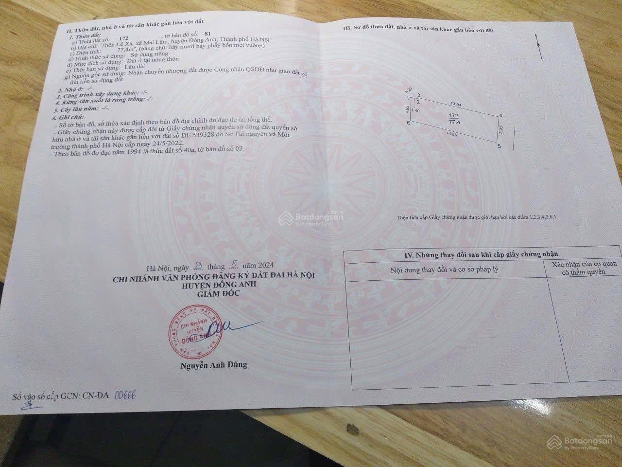 Cần bán mảnh đất tại Lê Xá, Mai Lâm, Đông Anh, HN. DT: 77.4m2. Gần Vin Cổ Loa