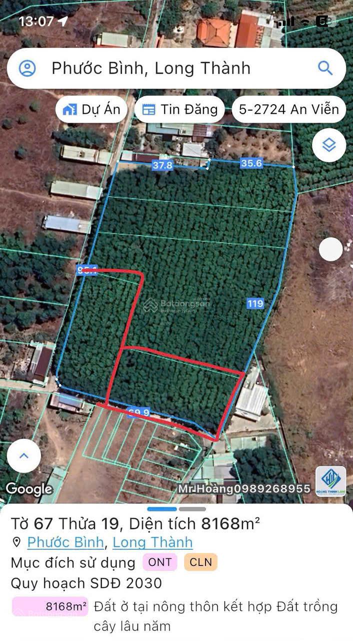 BÁN ĐẤT THỔ CƯ 2 MẶT TIỀN XÃ PHƯỚC BÌNH, LONG THÀNH 7.000M² CÓ 3.300M² THỔ CƯ GẦN KCN GIÁ TỐT 55TỶ