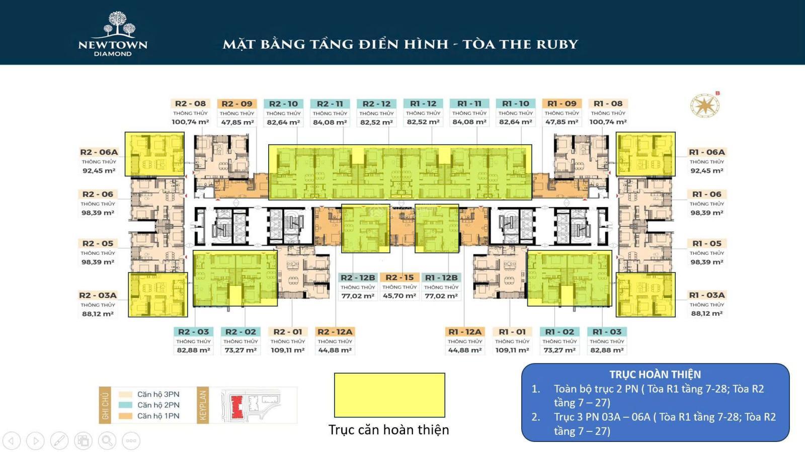 Giỏ căn ngoại giao 1PN (DT: 48m2) tòa Ruby, giá tốt nhất bảng hàng căn hộ Newtown Diamond Đà Nẵng