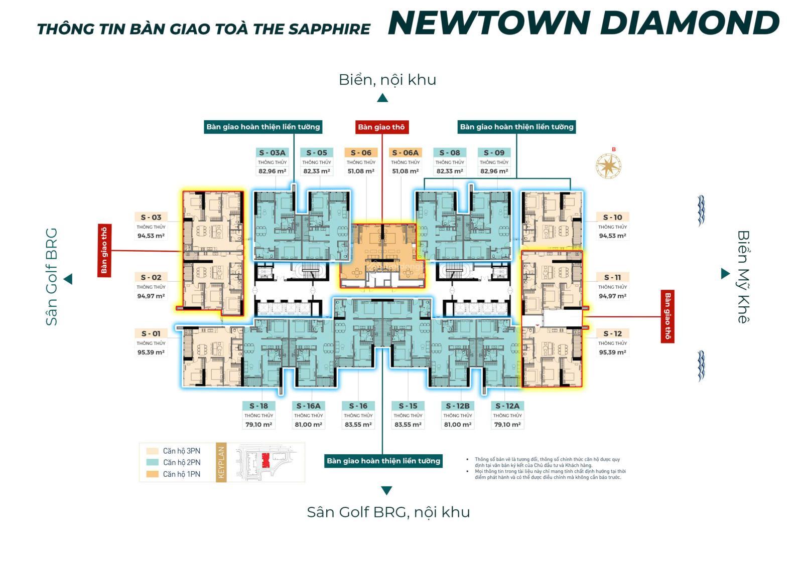 Giỏ căn ngoại giao 1PN (DT: 48m2) tòa Ruby, giá tốt nhất bảng hàng căn hộ Newtown Diamond Đà Nẵng