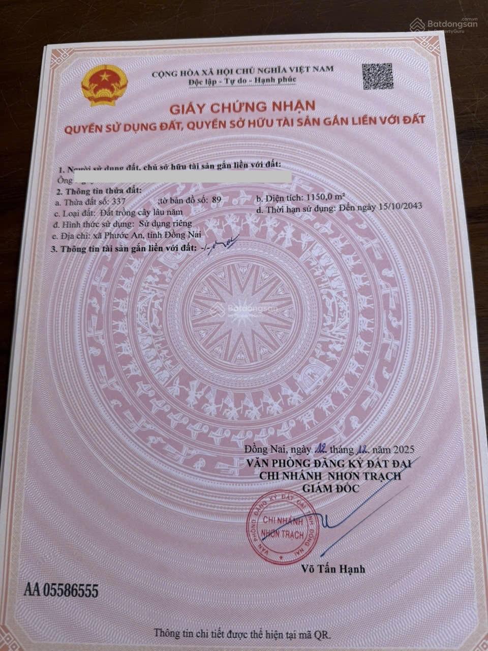 Chủ gửi bán 1.150m2 đất CLN 1/Hùng Vương 200m