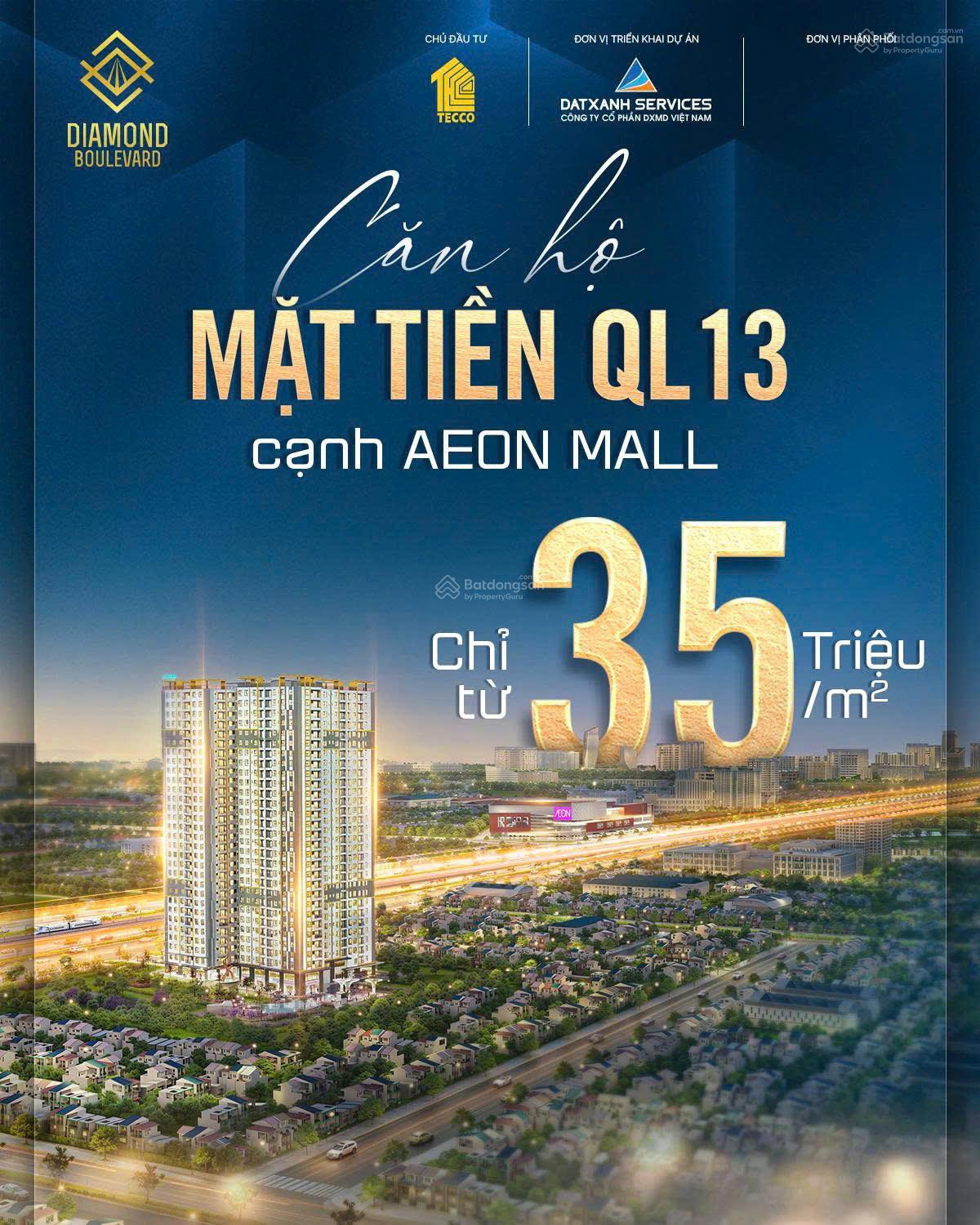 Diamond Boulevard mặt tiền QL 13 gần Aeon Mall, giá 35tr/m2 bàn giao full nội thất bàn giao Q2/2026