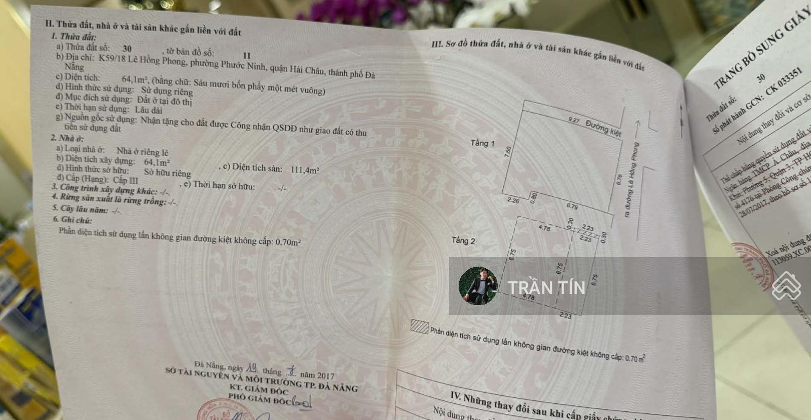 Căn nhà 2 tầng đường Lê Hồng Phong, trung tâm thành phố, cách sông Hàn 400m