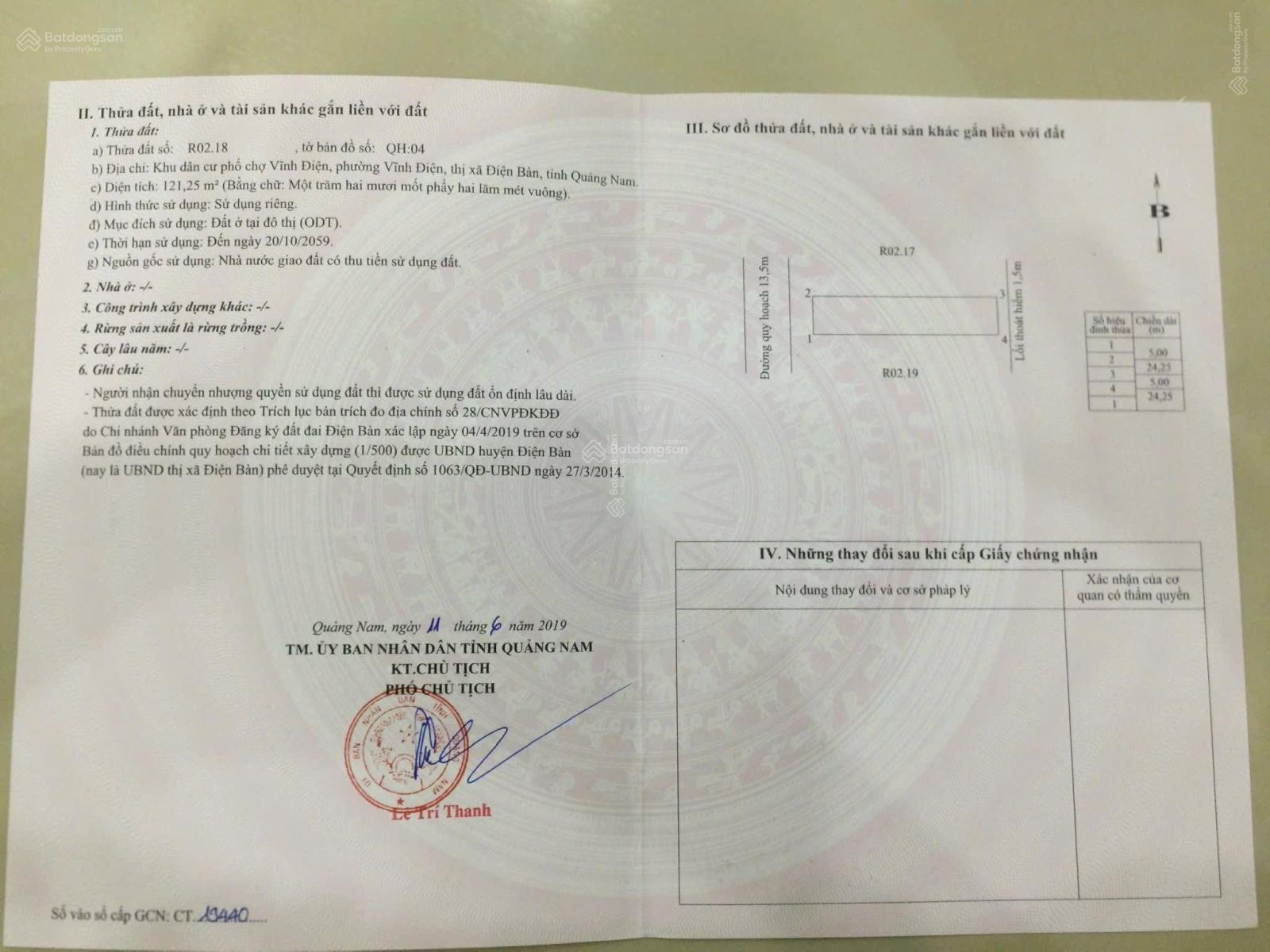 Chính chủ bán cặp đất khu phố chợ Vĩnh Điện, Điện Bàn, Quảng Nam