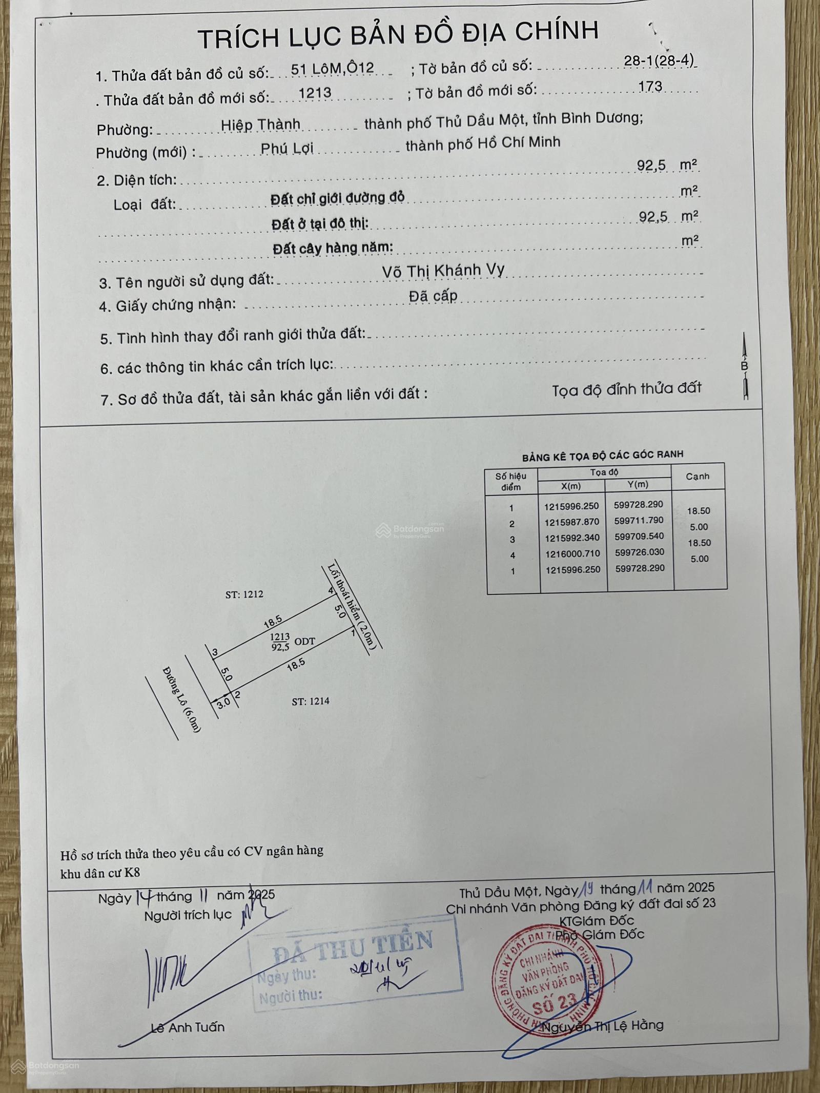 Cần bán lô đất đẹp khu K8 cũ phường Hiệp Thành 92,5m2 giá 4,6 tỷ