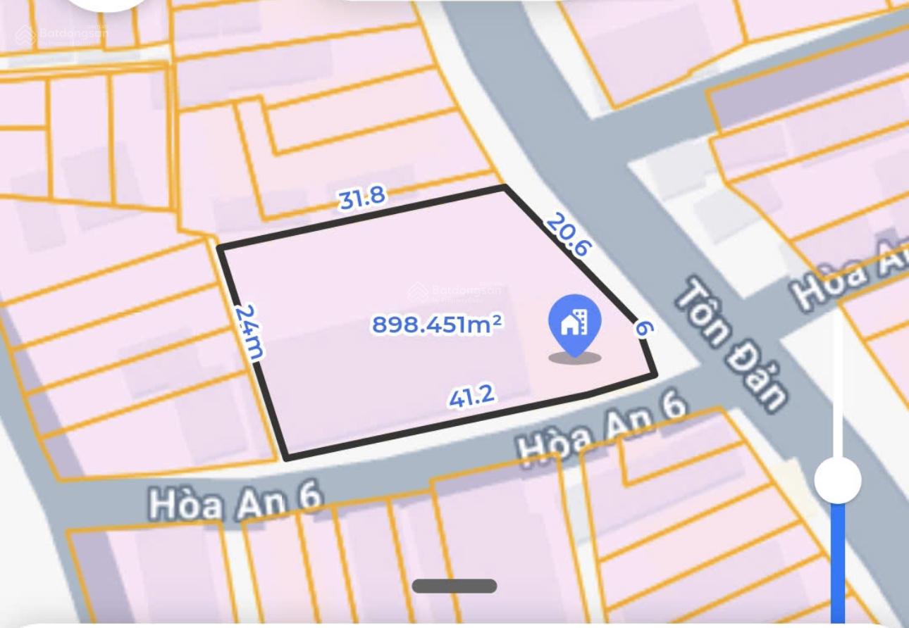 Lô góc 2 mặt tiền Tôn Đản và Hoà An 6 - Diện tích 900m2 ngang 24m (đất ở 100%). Giá 40 tỷ