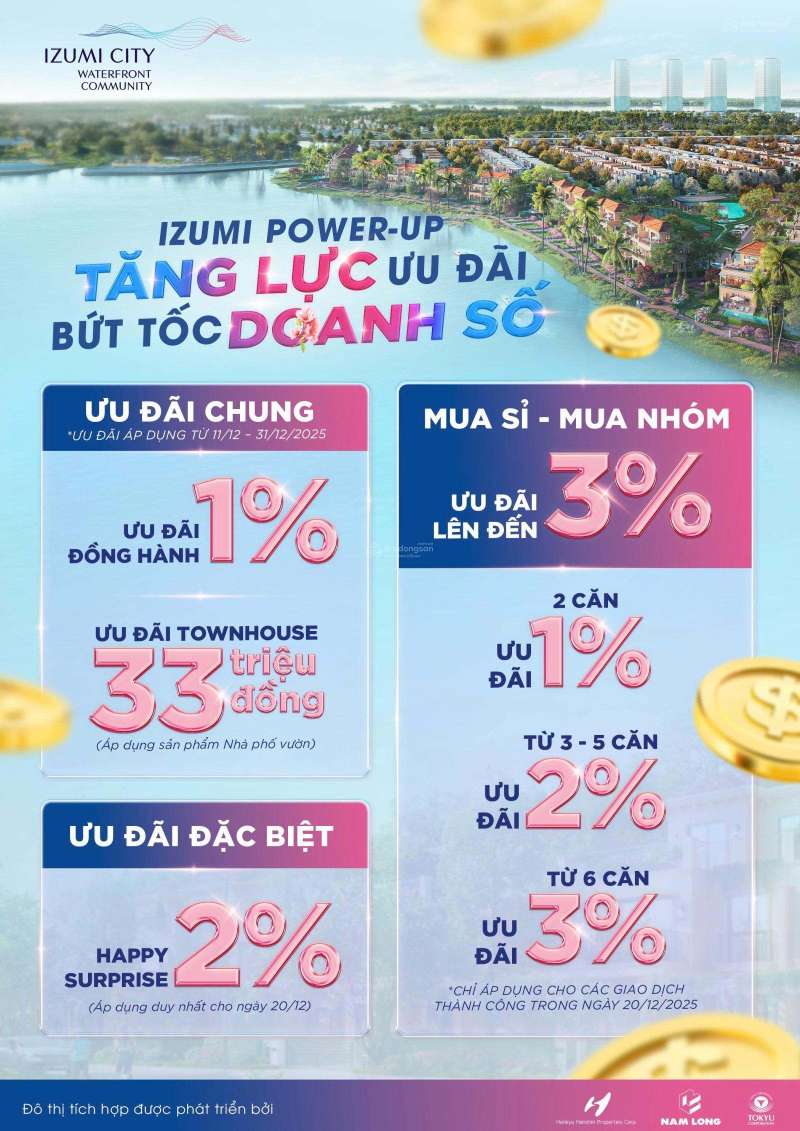 CDT NAM LONG MỞ BÁN IZUMI VIEW SÔNG ĐỒNG NAI GIÁ HƠN 7 TỶ - KÝ NGAY HĐMB VỚI 10%, TT GIÃN ĐẾN 36TH