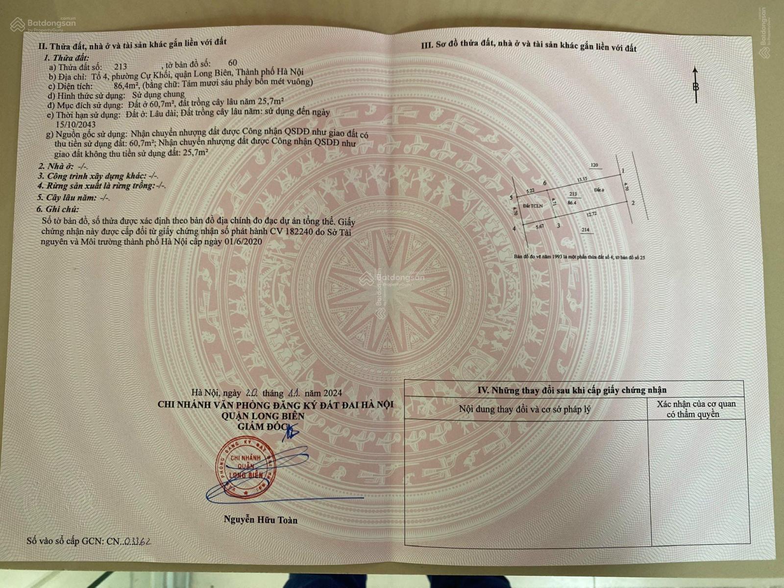 86.4m2 đất Cự Khối mặt tiền 4.7m vuông như bao diêm ngõ thông xe 16 chỗ giá 7.15 tỷ LH: 0902 132 ***