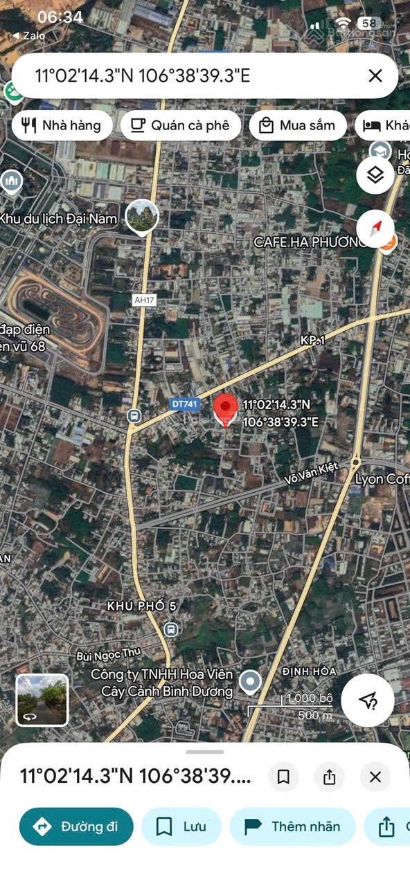 Đất Định Hoà mặt tiền DX068 đường nhựa 6m thông thoáng, DT 5 x 26 TC 50m có 2 nền liền kề