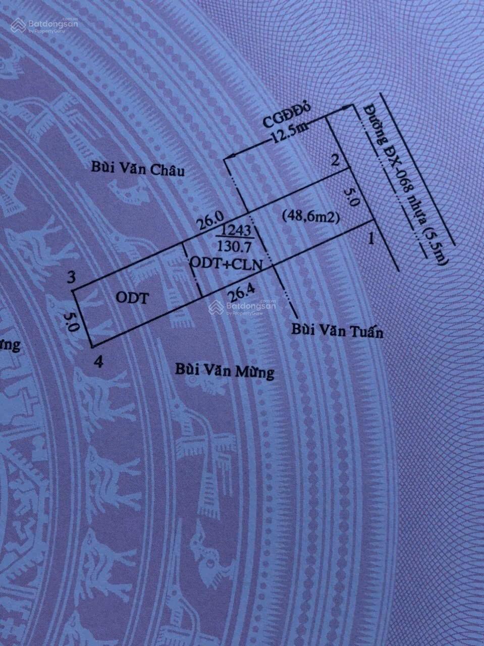 Đất Định Hoà mặt tiền DX068 đường nhựa 6m thông thoáng, DT 5 x 26 TC 50m có 2 nền liền kề