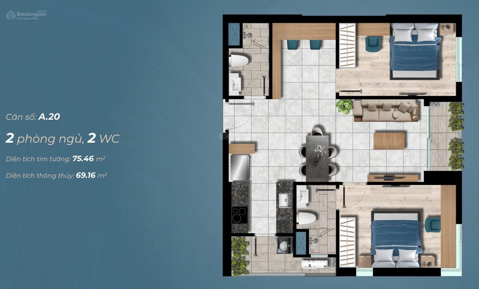 Hàng nội bộ The Gió Riverside vào tên trực tiếp, căn A21 - 75m2 căn góc view sông