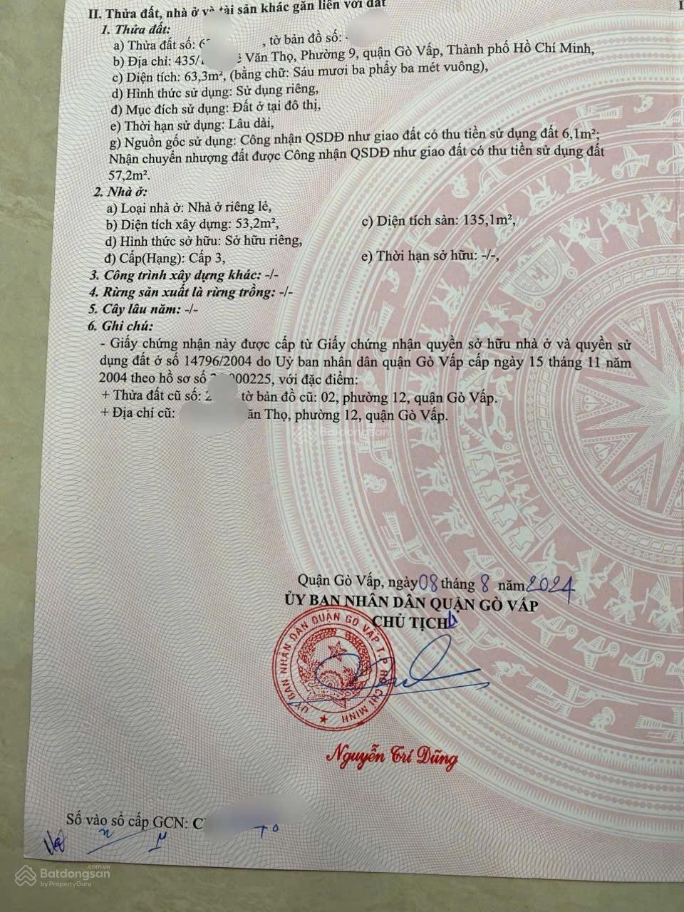 nhà hẻm 435 đường Lê Văn Thọ P.9 Quận Gò Vấp.
DT: ngang 4 dài 16 trệt 2 lầu 7,5tỷ