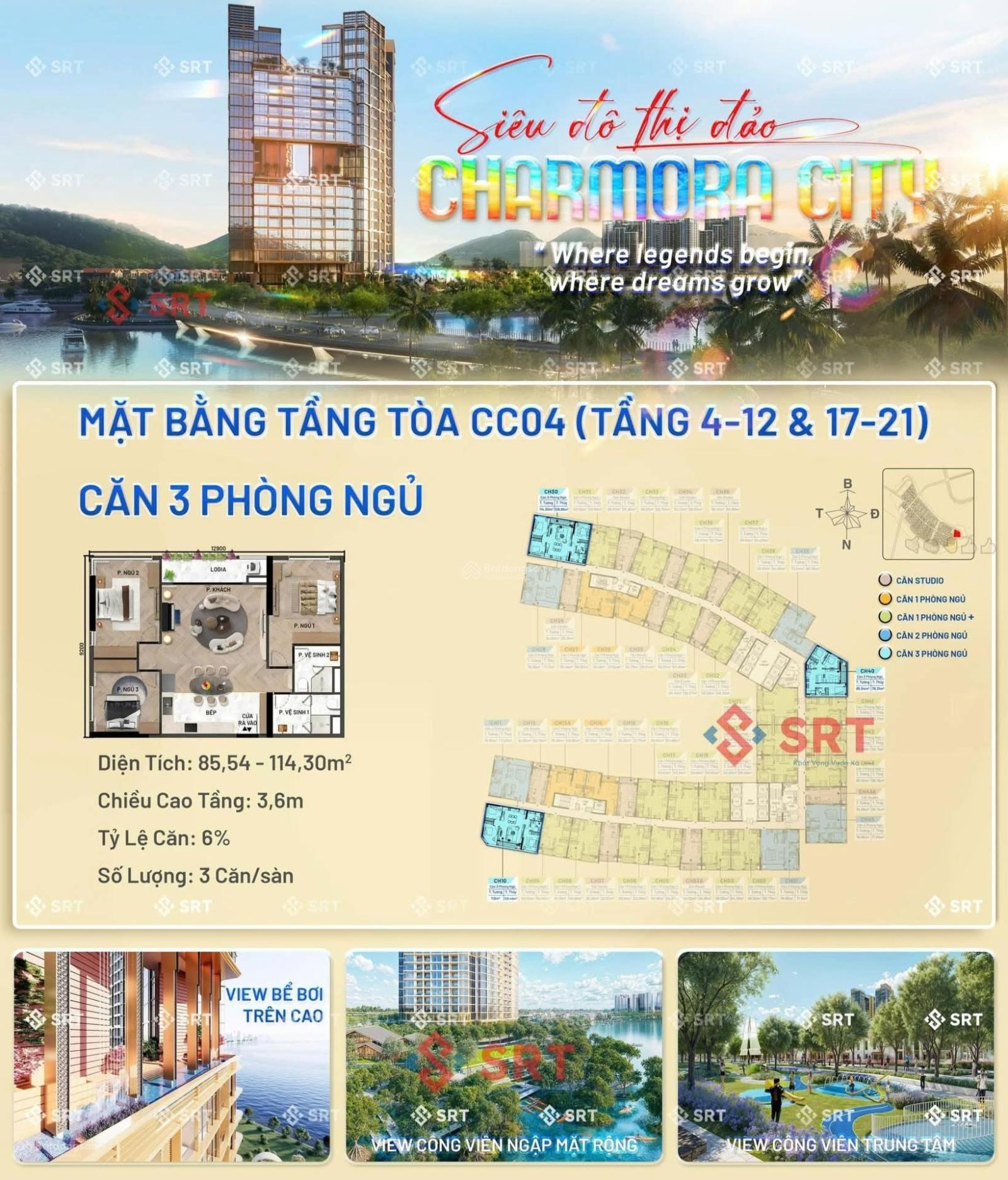 TÒA CC04 [ Căn Góc 2 mặt tiền : 115m² sẵn 3 PHÒNG NGỦ ] Tầng 15, căn 30 { CHARMORA CITY NHA TRANG