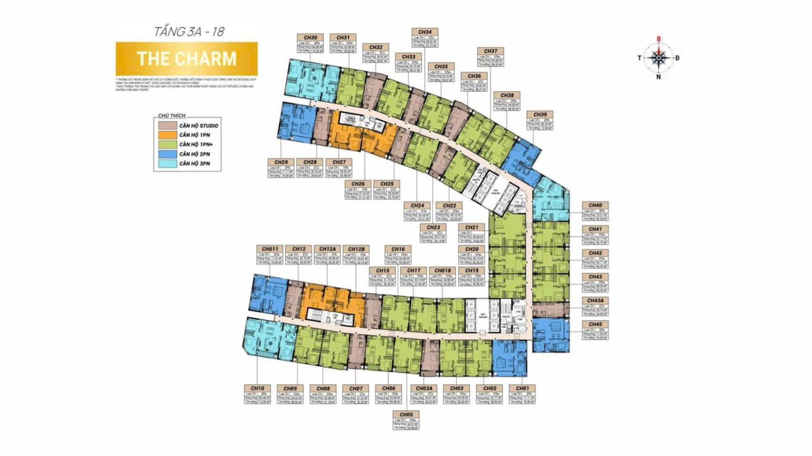 Căn 1PN + 59m2 tầng 15 view sông Quán Trường The Charm dự án Charmora City - Sun Nha Trang giá CĐT
