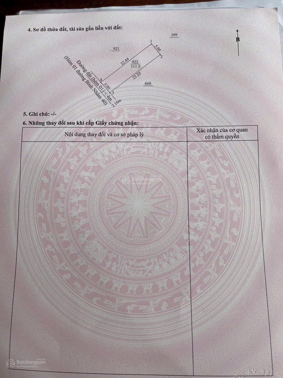 Chính chủ bán đất Bình Nhâm 40, cách Nguyễn Hữu Cảnh 150m; DT 111.5m2; Giá 2.6 tỷ; LH 0908 525 ***