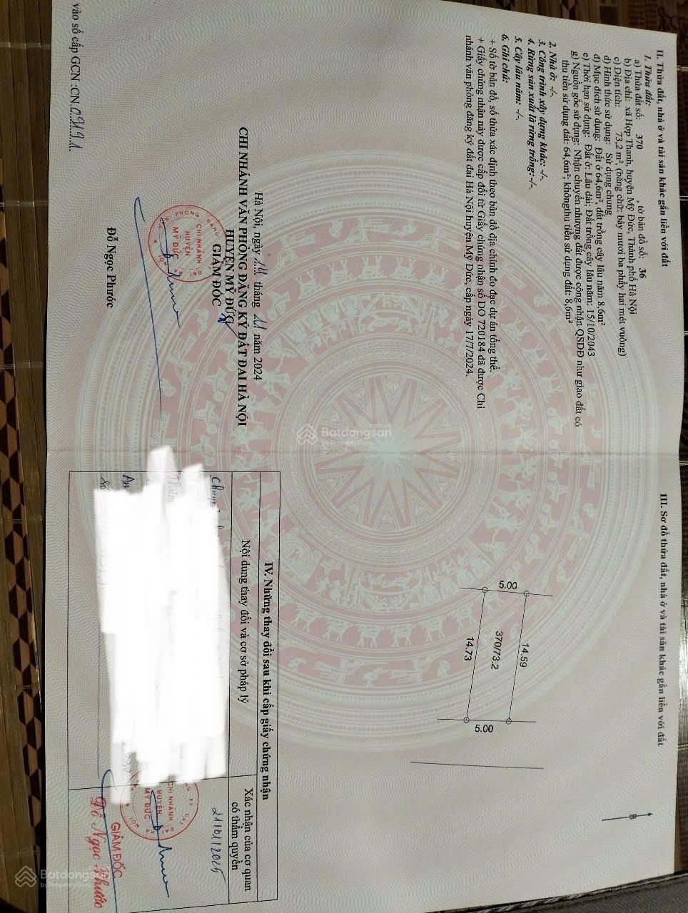 Đất thổ cư bán gấp tại Xã Hợp Thanh, Mỹ Đức, Hà Nội, 1,25 tỷ, 73,2 m2