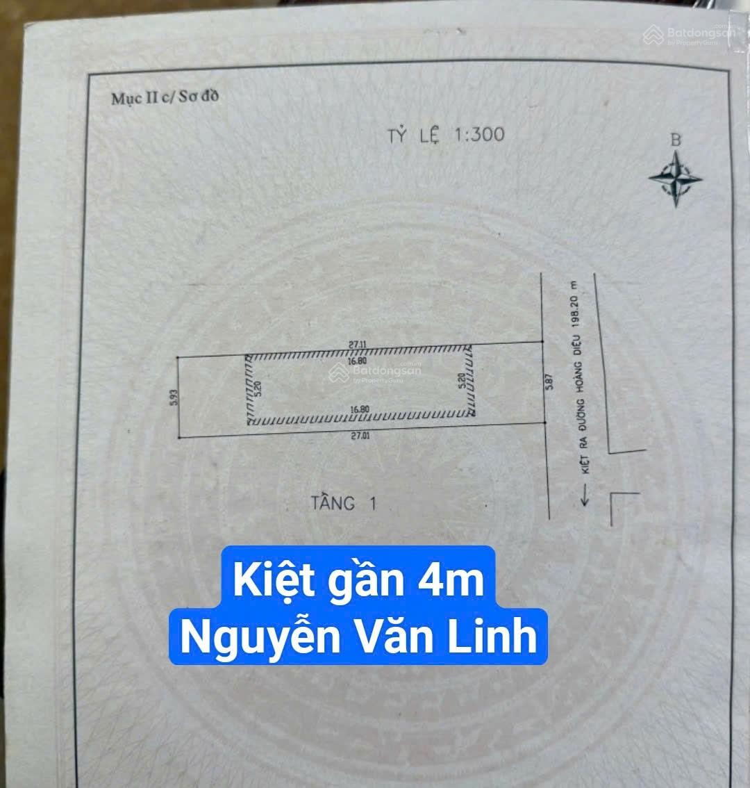 Kiệt thẳng rộng 3m đến 4m. Nguyễn Văn Linh. Cách Đường chính hơn 100m. S= 160m2 Ngang gần 6m.7.9tỷ