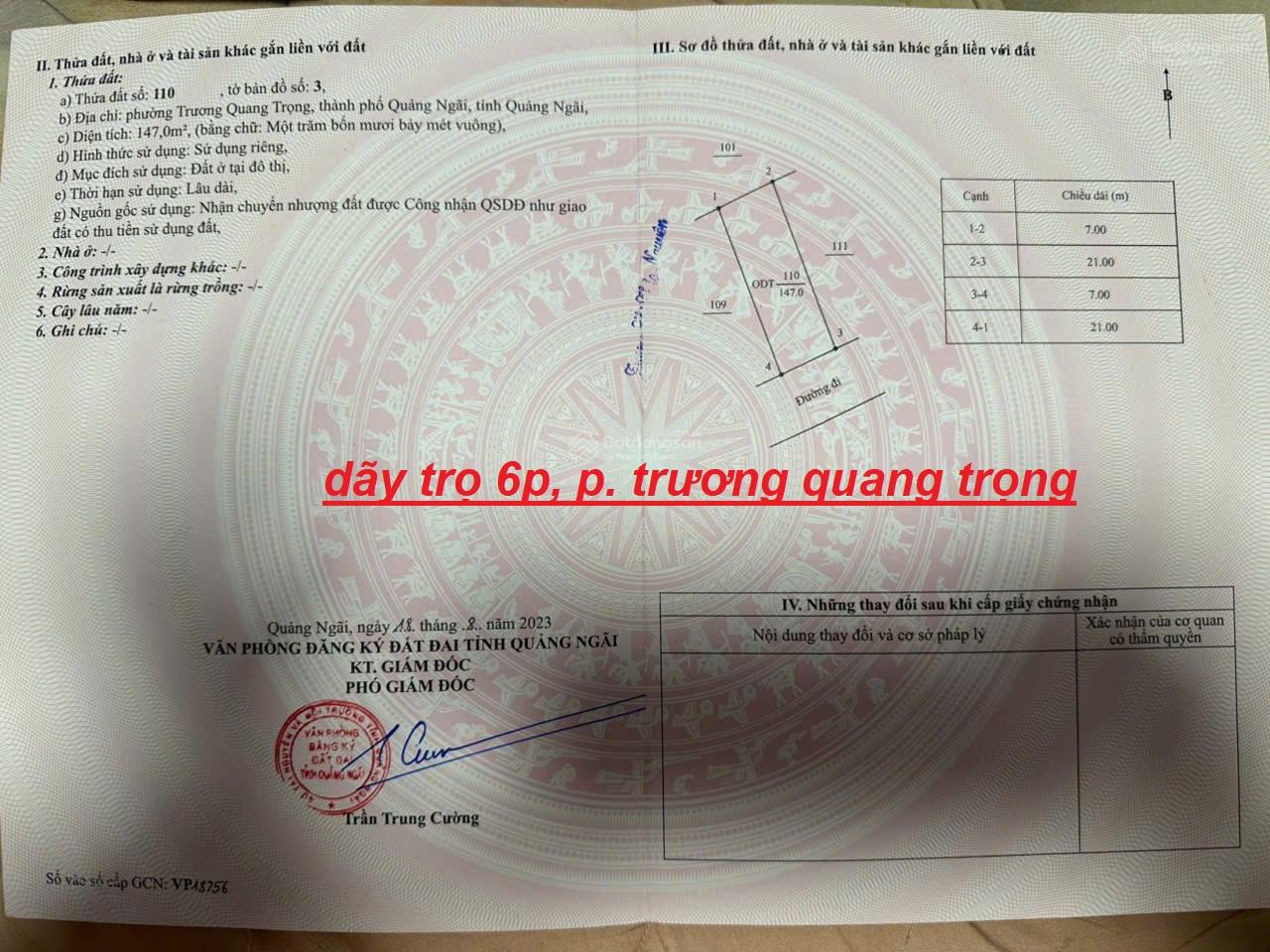 BÁN DÃY TRỌ 6 PHÒNG GẦN KCN VSIP TỊNH PHONG, 147mv full ODT, HK phường giá 1.7 tỷ tl nhẹ