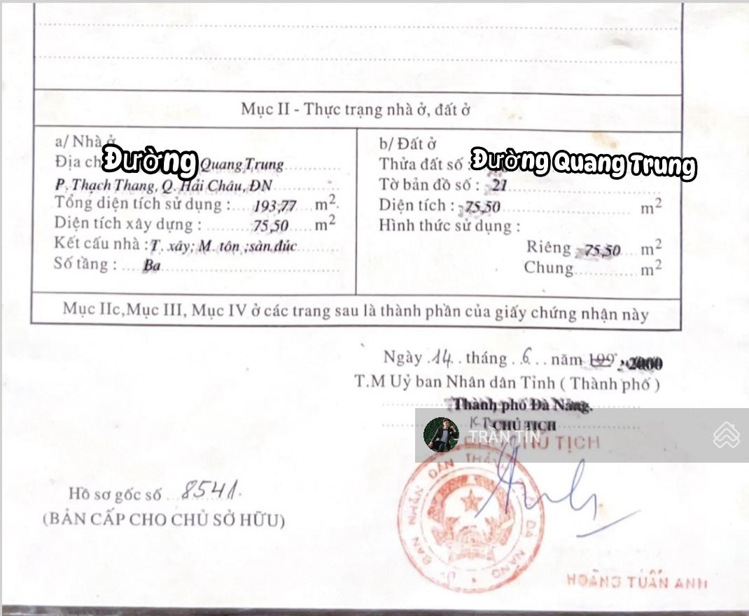 Căn nhà 3 Tầng mặt tiền đường Quang Trung, Ngay Bệnh Viện C Đà Nẵng.