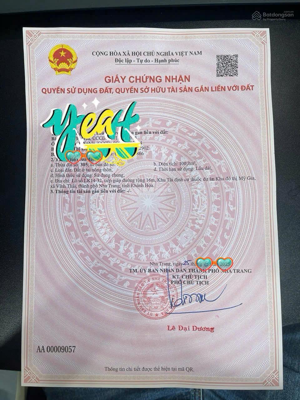 Hạ giá 100tr chốt nhanh Bán lô đất tái định cư Mỹ Gia, có sổ đỏ đất ở lâu dài, đường 16m Nha Trang