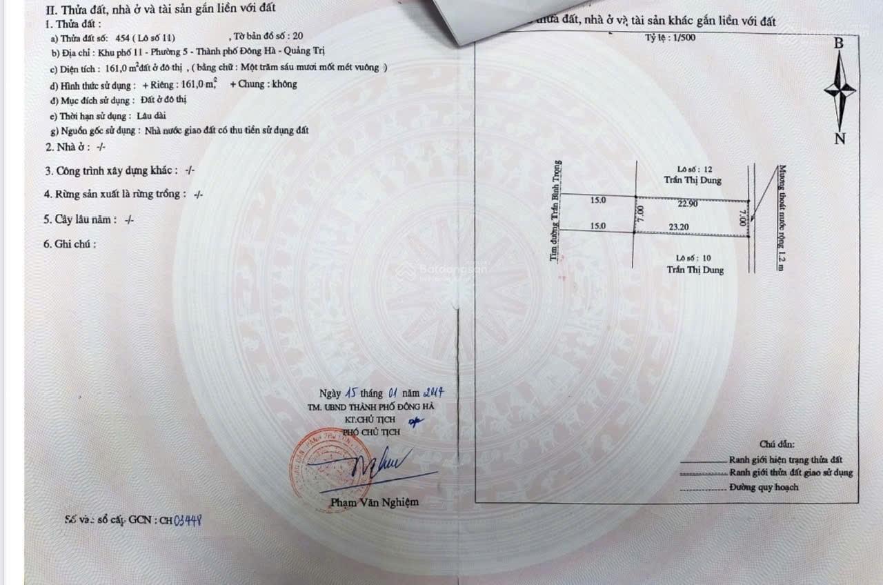 Bán đất nền cực chất tại Trần Bình Trọng, Phường 5, Đông Hà, Quảng Trị, 2,3 tỷ, 161m2