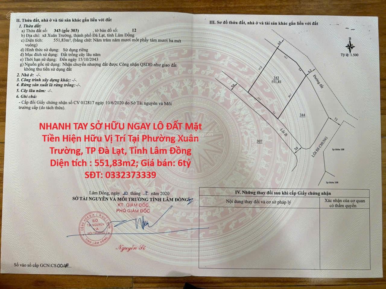 NHANH TAY SỞ HỮU NGAY LÔ ĐẤT Mặt Tiền Hiện Hữu Vị Trí Tại TP Đà Lạt, Tỉnh Lâm Đồng