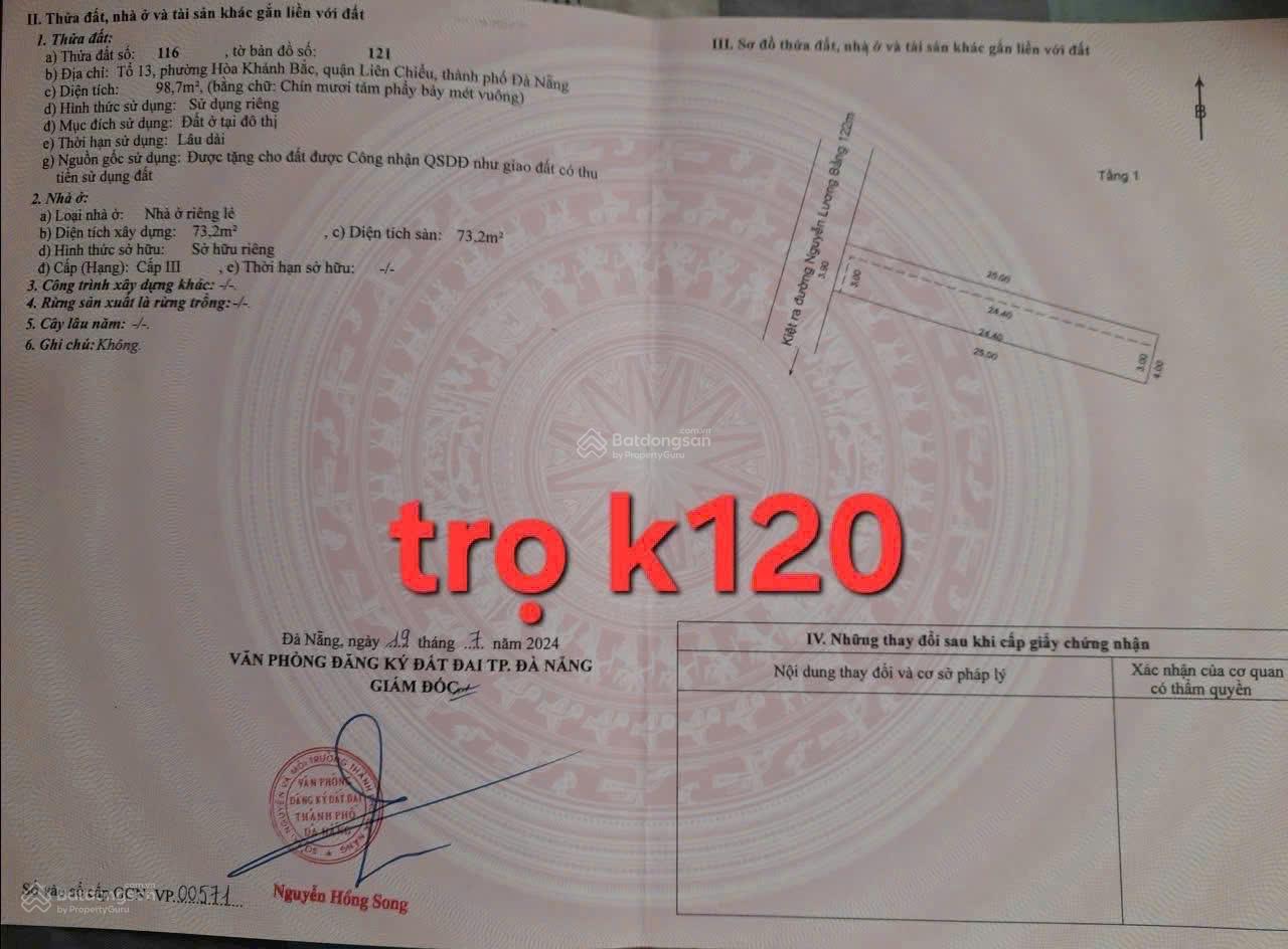 BÁN Cặp dãy trọ 120/20 Nguyễn Lương Bằng - Diện tích: 200m² full thổ cư.