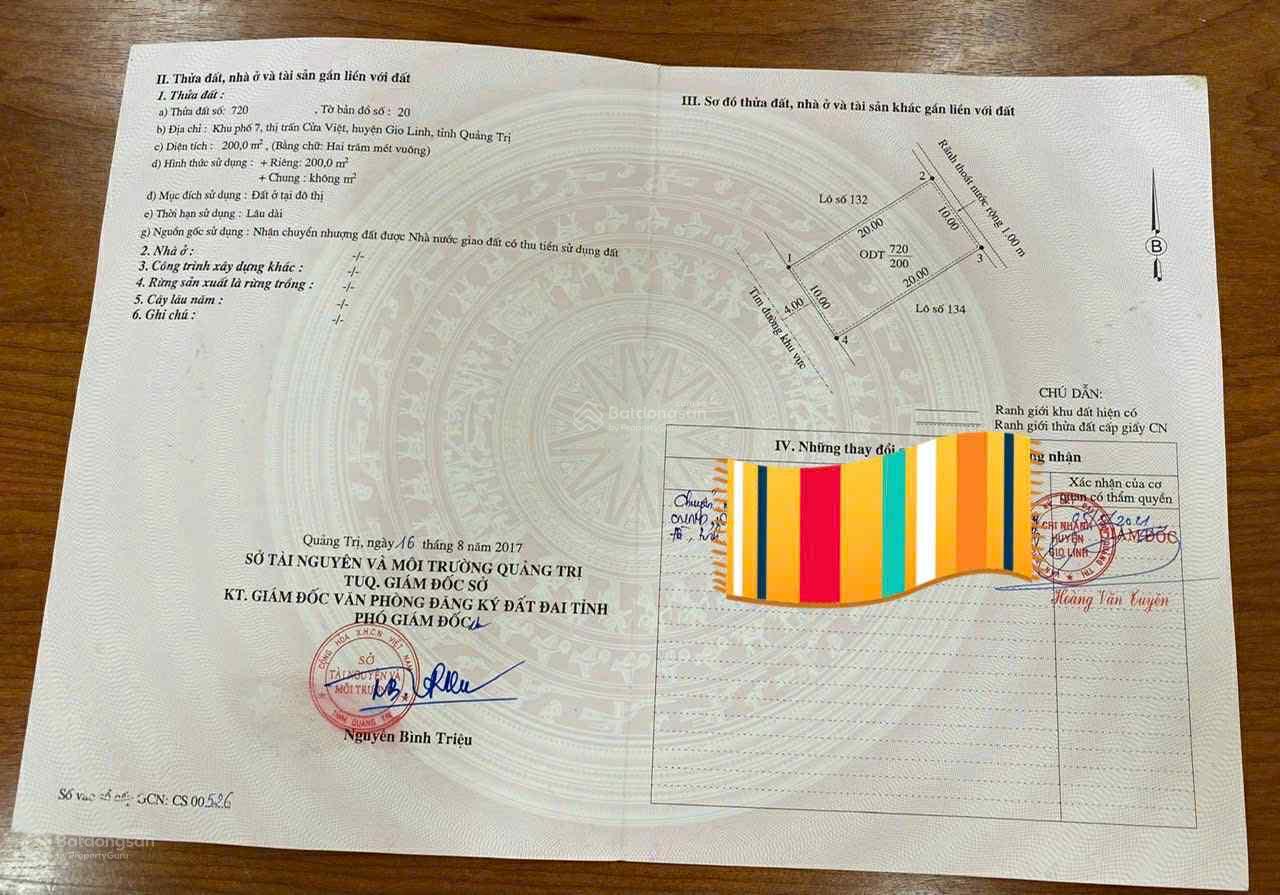 Bán đất nền tại Thị trấn Cửa Việt, 2,55 tỷ, 200m2 Bán đất nền tại Thị trấn Cửa Việt, 2,55 tỷ, 200m2