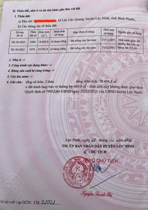 Bán đất tại Xã Lộc Quang, Lộc Ninh, Bình Phước, 19,3 tỷ, 38000 m2