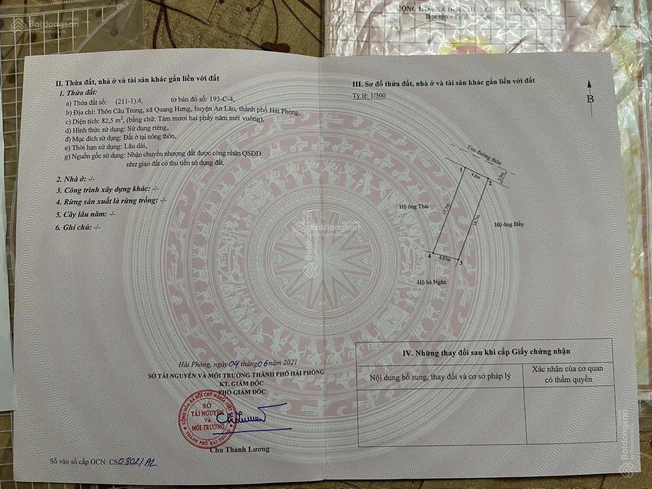 Bán lô đất 82,5m2 chính chủ mặt đường nhựa Câu Trung Quang Hưng An Lão (An Quang) Hải Phòng Bán lô đất 82,5m2 chính chủ mặt đường nhựa Câu Trung Quang Hưng An Lão (An Quang) Hải Phòng