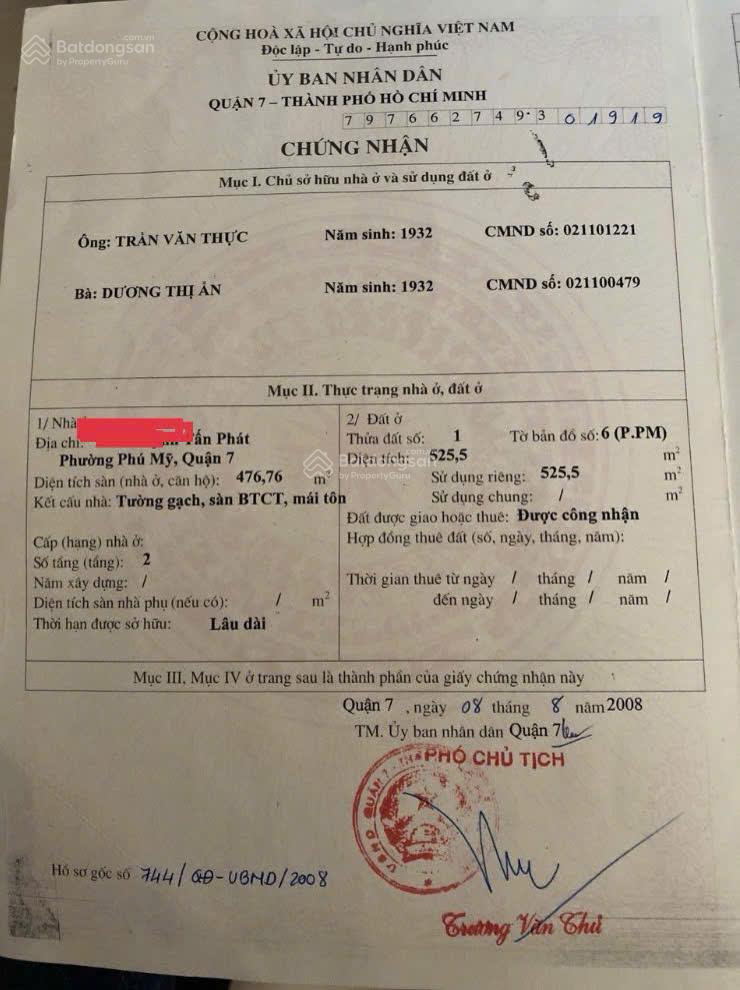 Giá 110 triệu/m2 - bán gấp nhà MT Huỳnh Tấn Phát - Quận 7 DT 12 x 46m công nhận 525,5m2