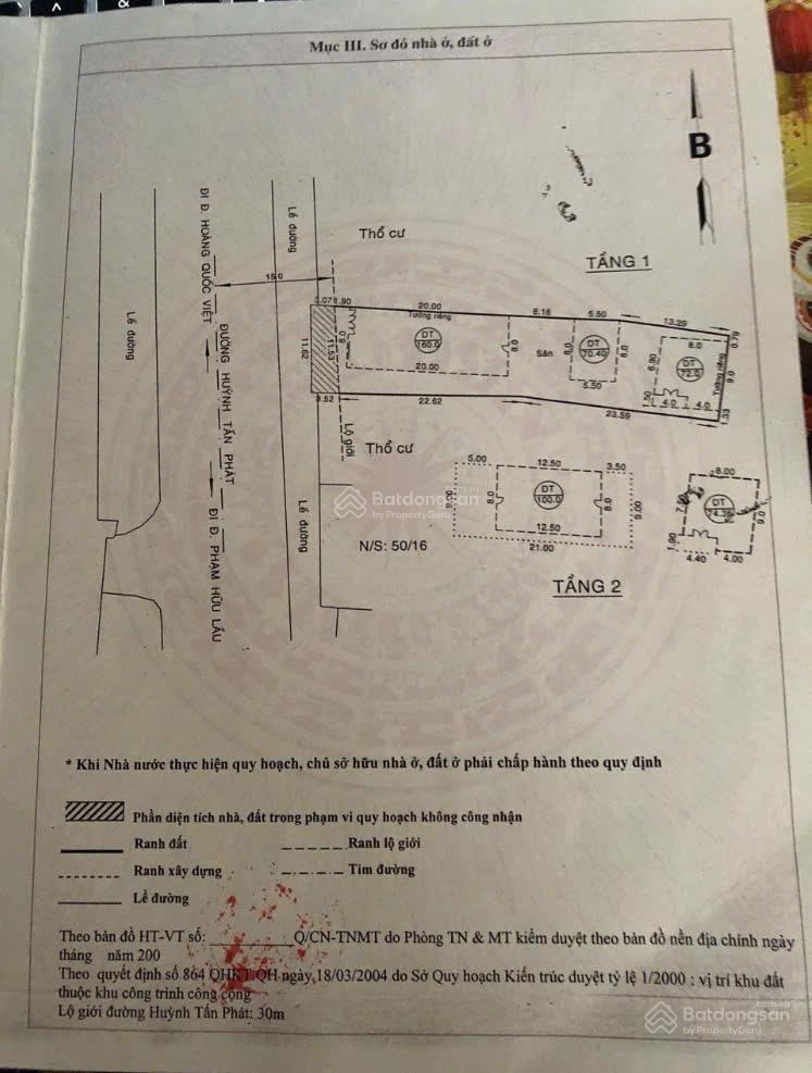 Giá 110 triệu/m2 - bán gấp nhà MT Huỳnh Tấn Phát - Quận 7 DT 12 x 46m công nhận 525,5m2