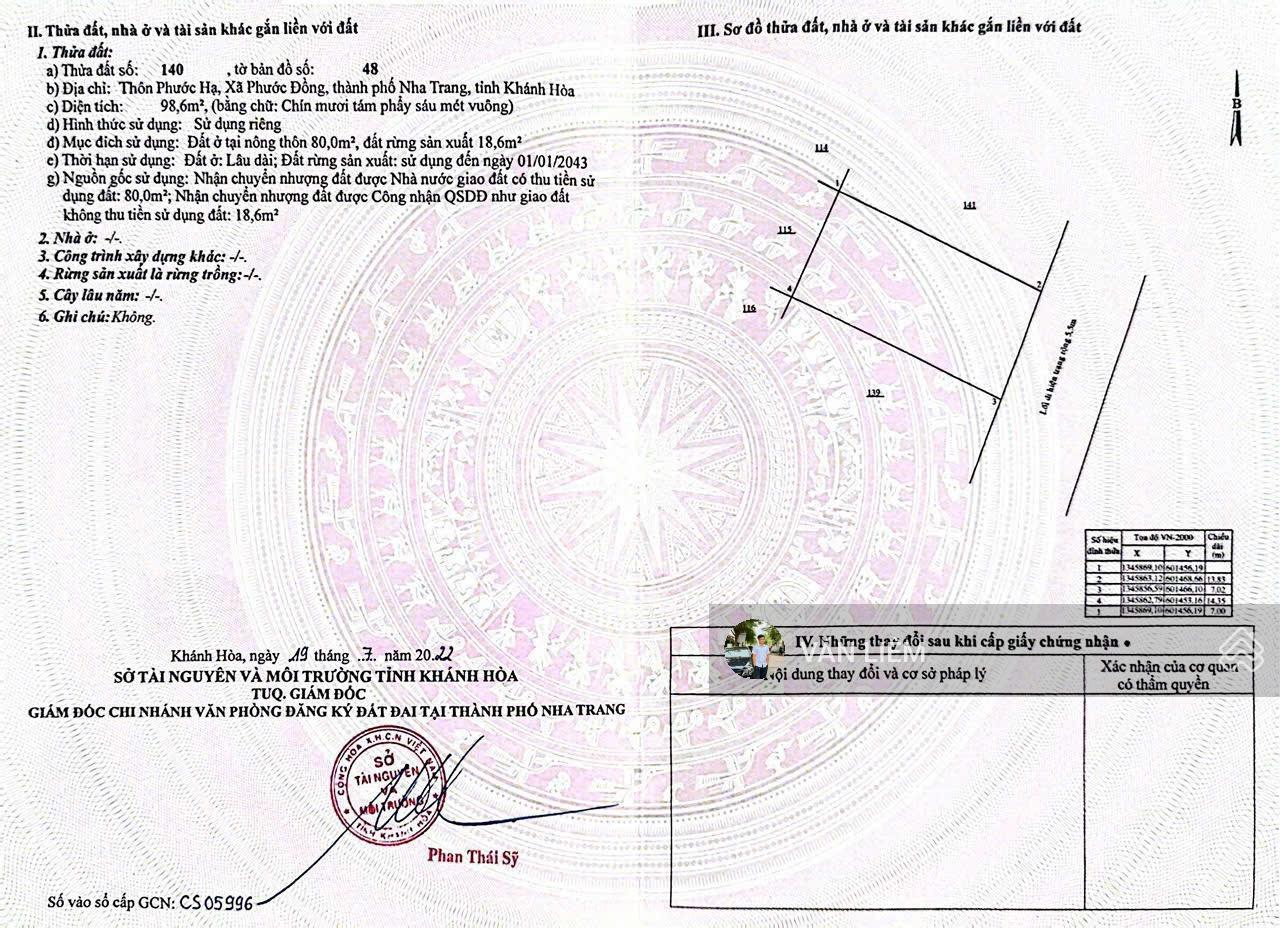Bán lô đất đẹp Phước Hạ Nam Nha Trang giá chỉ 1 tỷ 600 (bao thuế phí) - Diện tích: 98,6m2