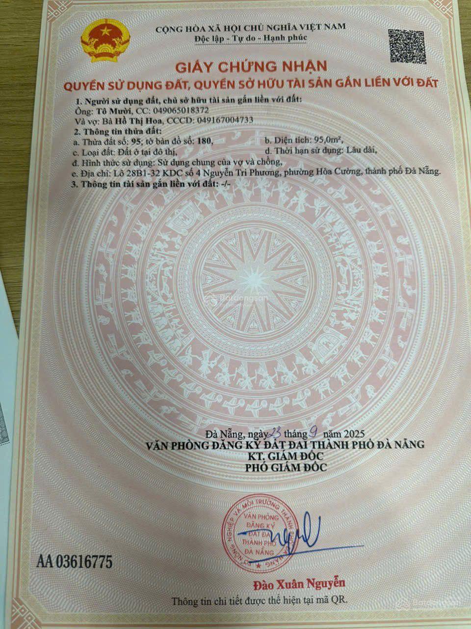 Cần bán lô đất địa chỉ Số nhà 01 đường Huỳnh Tấn Phát gần đường 30/4 ngay trung tâm Đà Nẵng