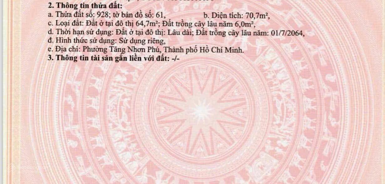 Bán đất ngay Tăng Nhơn Phú 71m2 chỉ 4,9 tỷ