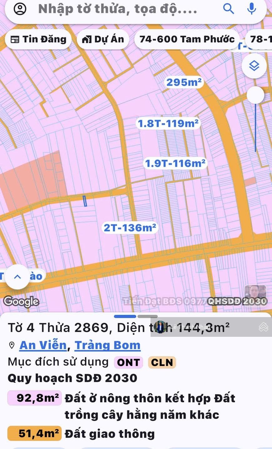 Bán đất thổ cư 100% An Viễn Trảng Bom, 145m, giá 1,2 tỷ.