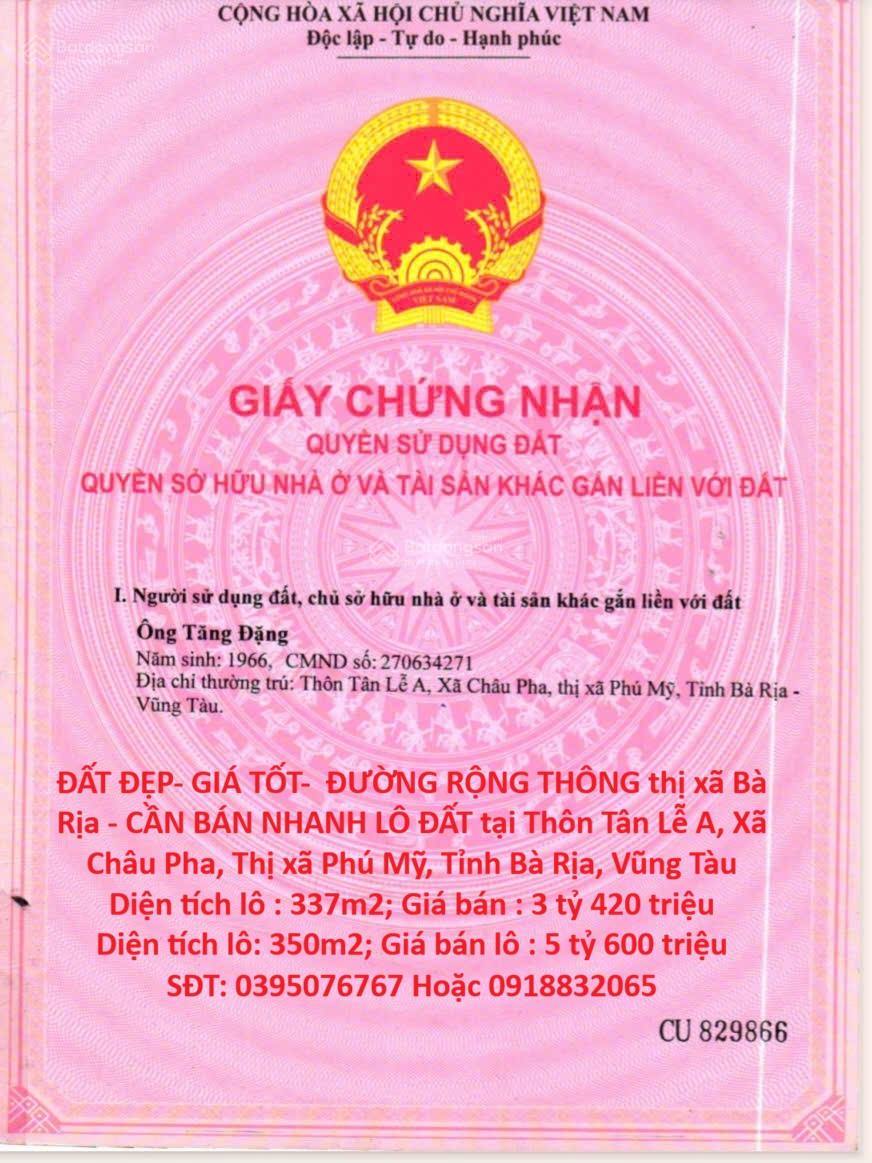 Đất đẹp - giá tốt - đường rộng thông thị xã Bà Rịa - cần bán nhanh lô đất tại Xã Châu Pha, Phú Mỹ