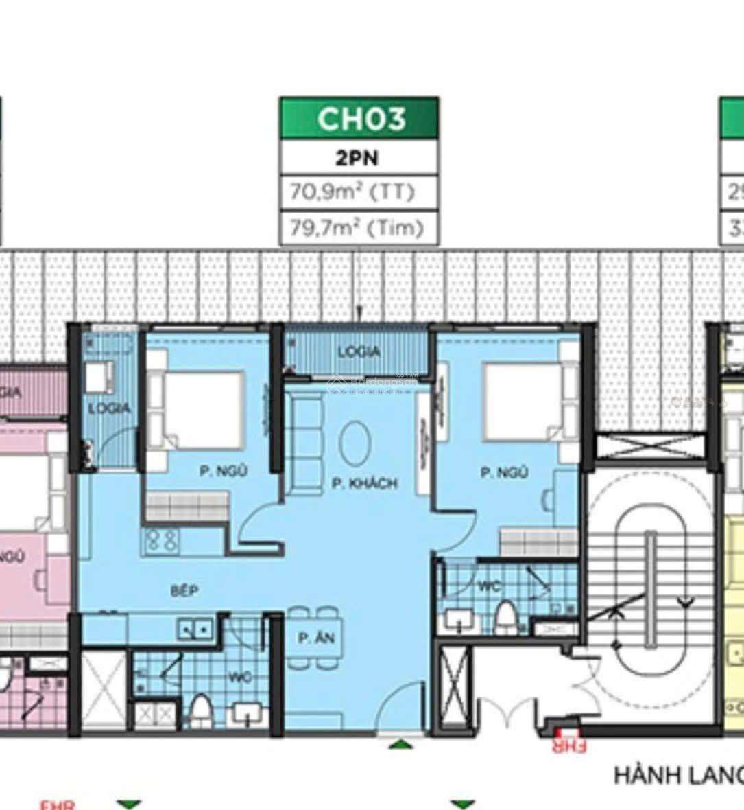 Căn 2N2 TÒA ZR2 - Tầng đẹp, Diện tích 71m2, thiết kế vuông vắn, bếp giấu