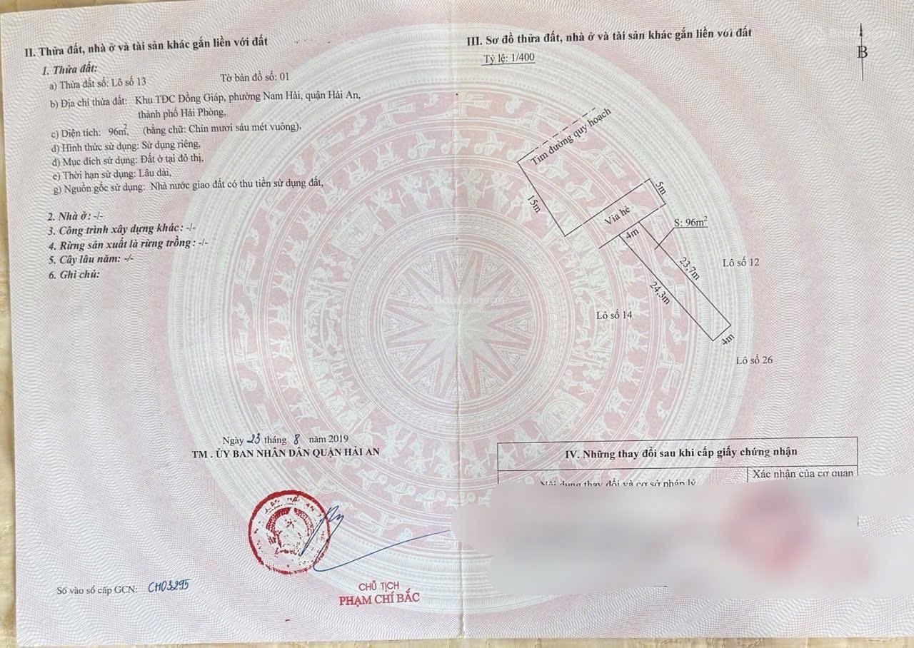 456. Bán đất TDC Đồng Giáp đường 40m - Nam Hải - Hải An. Diện tích 96m2, ngang 4m, hướng Tây Bắc 456. Bán đất TDC Đồng Giáp đường 40m - Nam Hải - Hải An. Diện tích 96m2, ngang 4m, hướng Tây Bắc