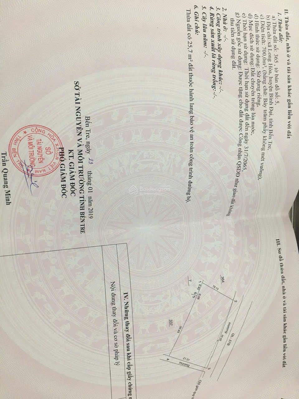 BÁN GẤP ĐẤT MẶT TIỀN QUỐC LỘ 57B, LONG HÒA, BÌNH ĐẠI, BẾN TRE