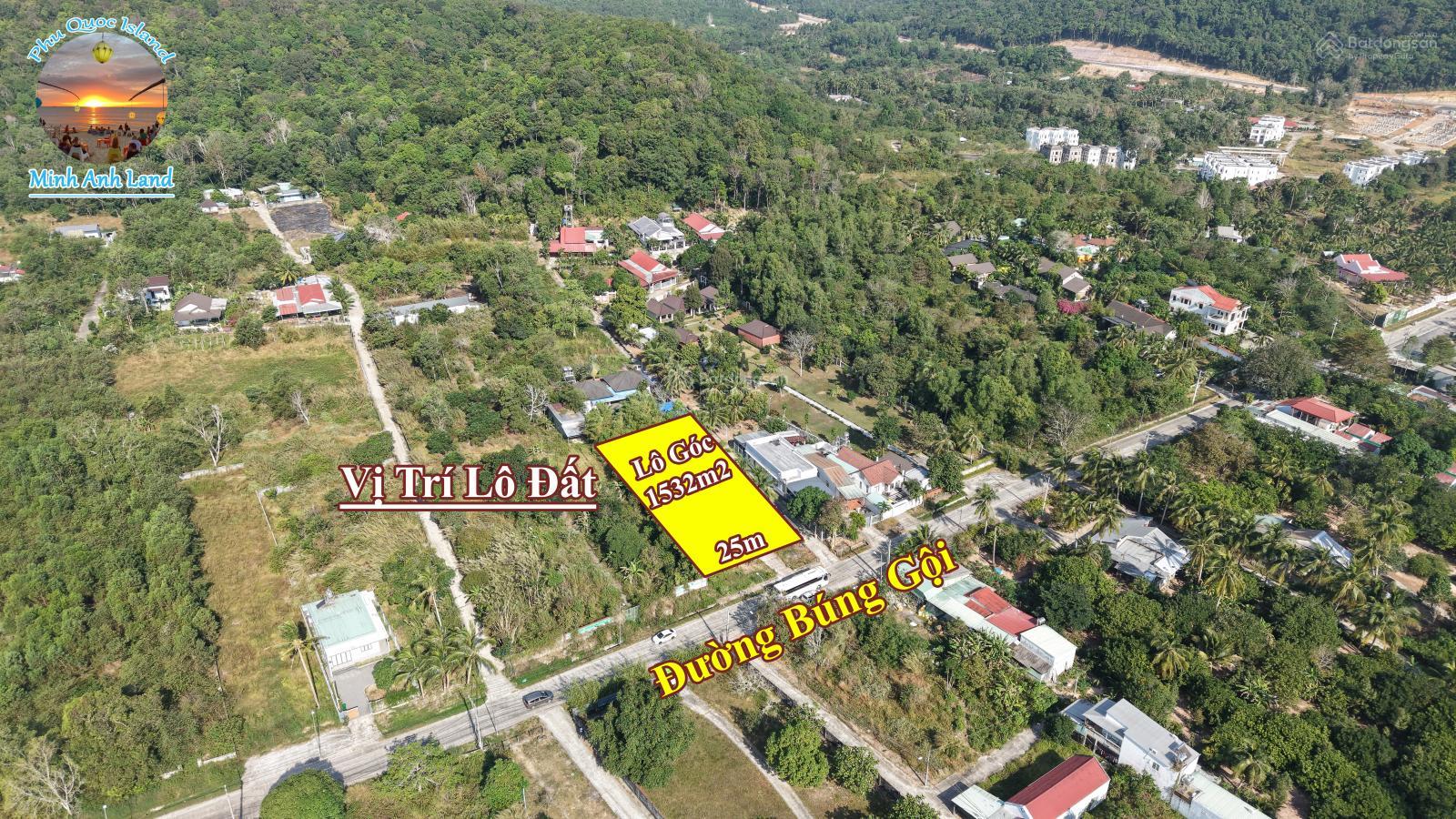 Bán lô góc siêu phẩm 1532m2 mặt tiền đường Búng Gội. Có sẵn 400m2 thổ cư, 3 căn Bungalow, gần biển