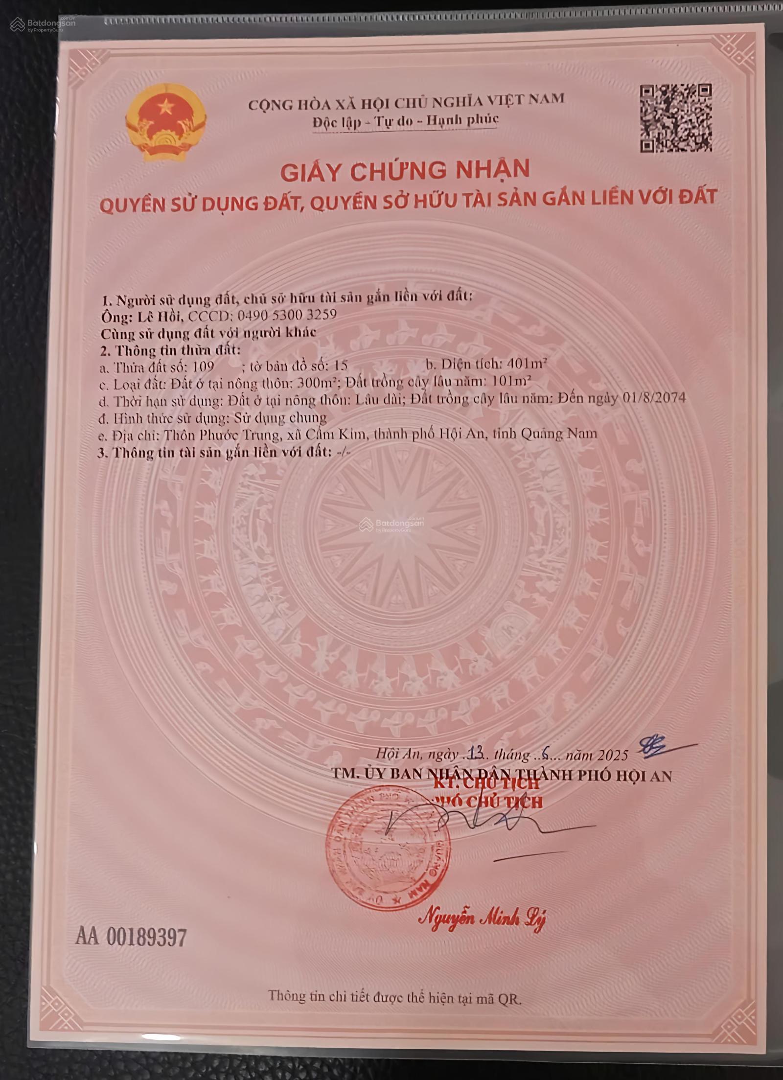 Hot. Một lô siêu rẻ Hội An kv Cẩm Kim dt 400m2 làm villa, biệt thự nghỉ dưỡng giá giảm 400tr