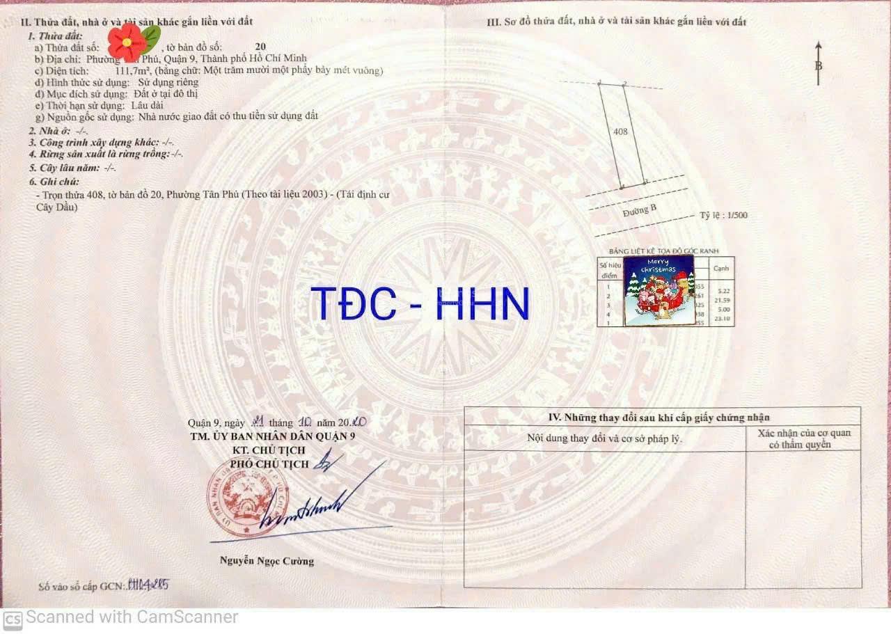 Bán lô đất đẹp trong khu Dân cư Cây Dầu, Đường 249 Hoàng Hữu Nam, Phường Tân Phú, quận 9